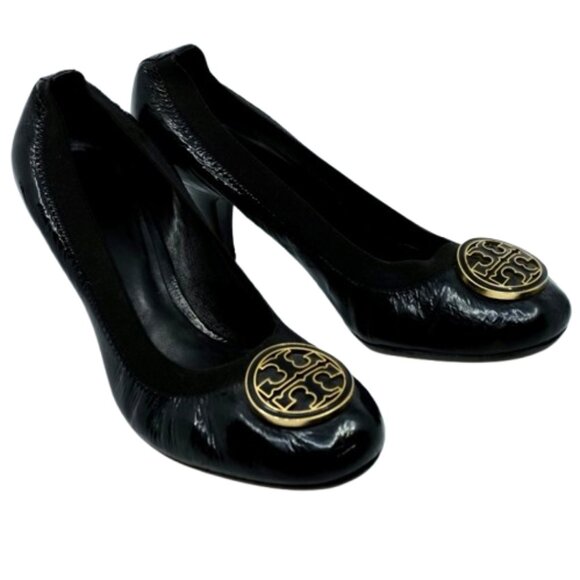 TORY BURCH~Caroline~BLACK PATENT LEATHER BALLET PUMPS Size 8.5 - Picture 3 of 5